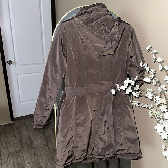 Michael Kors Navy Brown Long Length Jacket W/ Removable Hood W/ Fur Parka Puffer - Picture 8 of 12